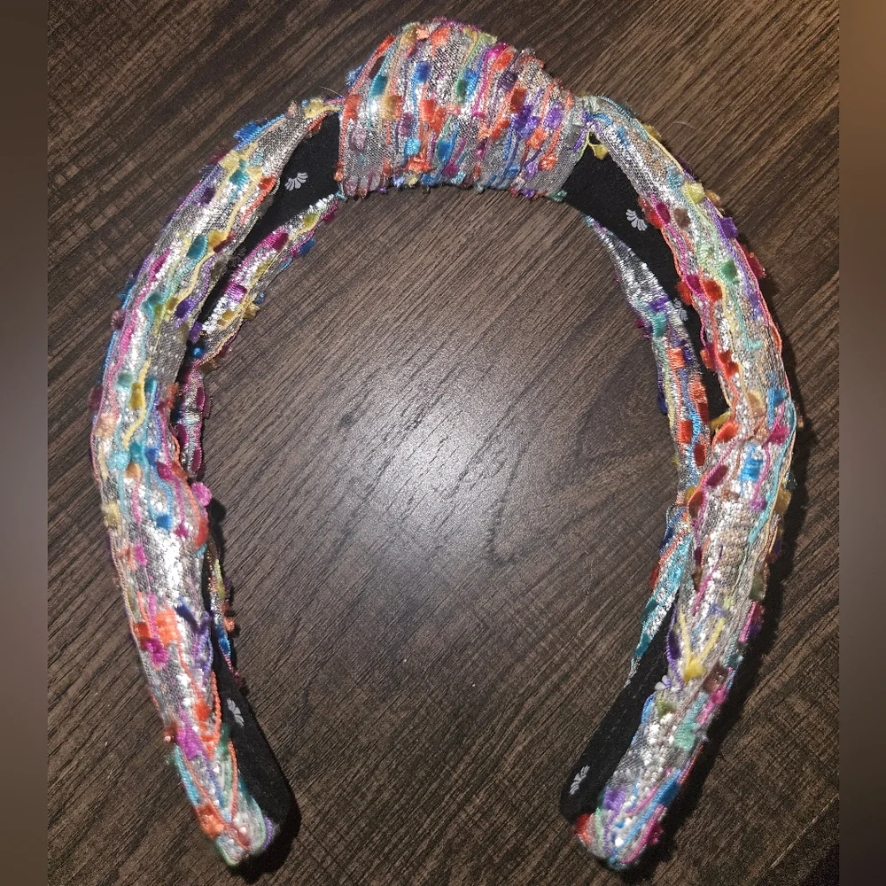 Lele Sadoughi Silver Metallic Headband with colorful rainbow 🌈 specs